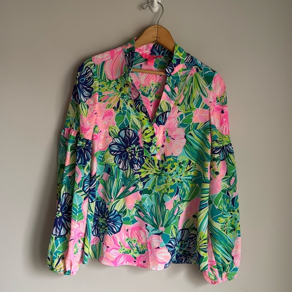 Lilly Pulitzer Shea Silk Tunic Top, Multi Island Escape XS - Picture 2 of 13